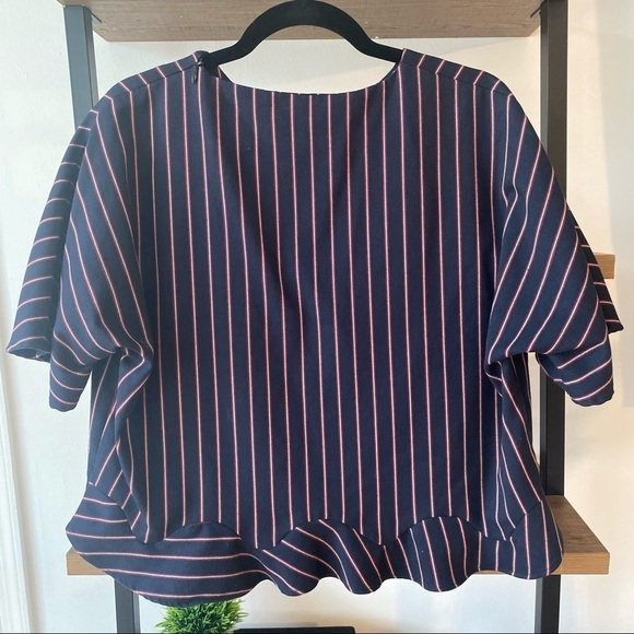 ZARA Pinstripe Ruffle Hem Peplum Striped Top - Picture 5 of 6